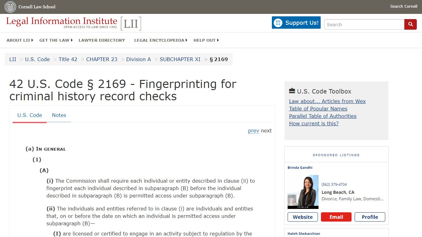 42 U.S. Code § 2169 - Fingerprinting for criminal history record checks