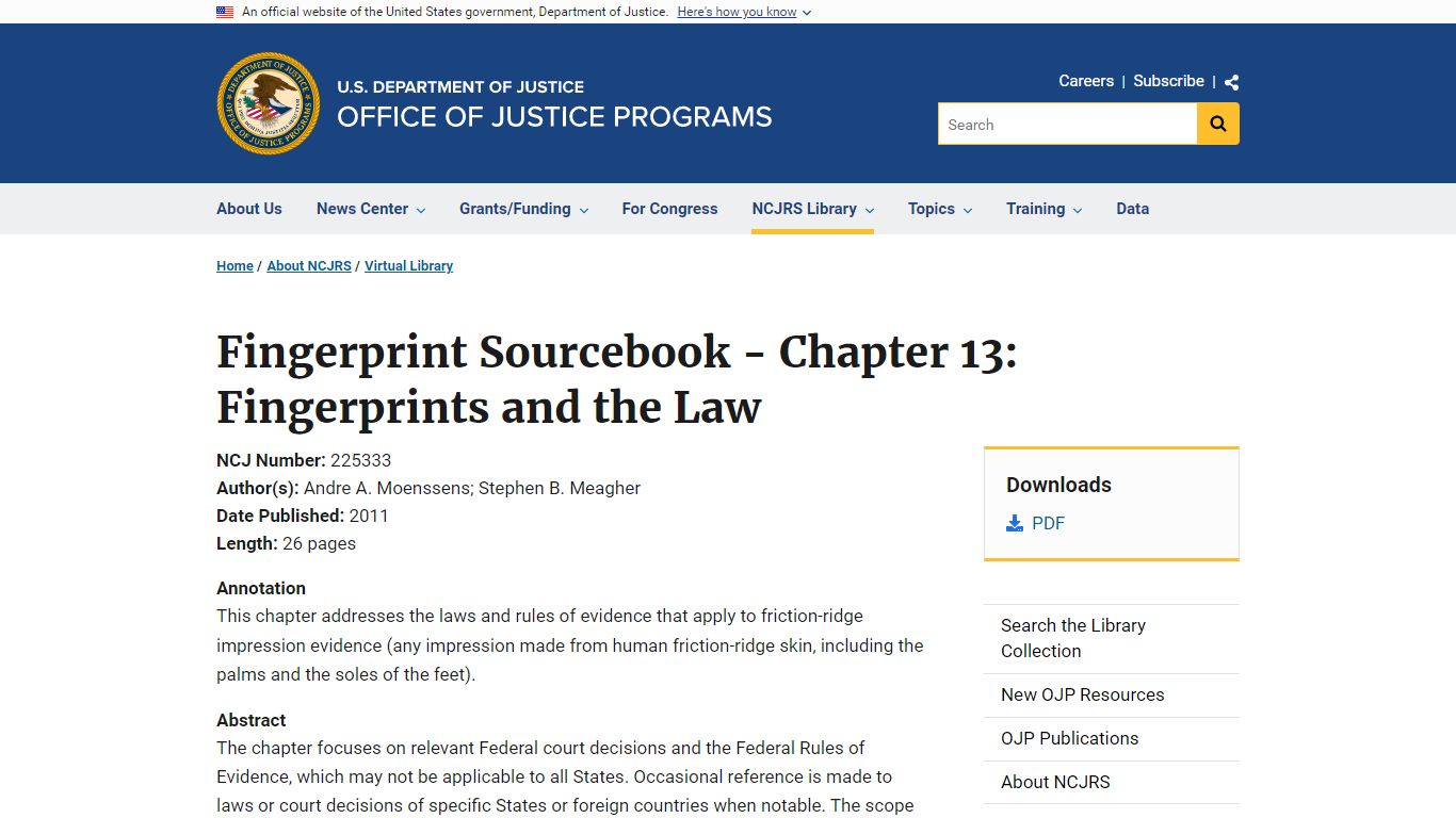 Fingerprint Sourcebook - Chapter 13: Fingerprints and the Law